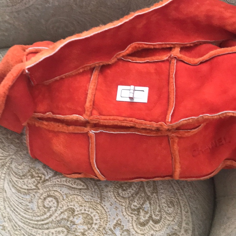 Authentic Chanel- Tomato Orange- Shearling/Suede - image 4